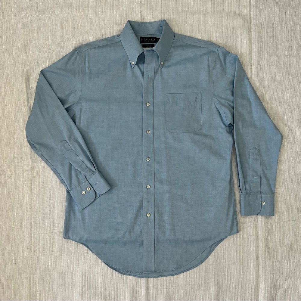 Ralph Lauren Classic Button Down Collar Light Blue Chambray Shirt Non Iron